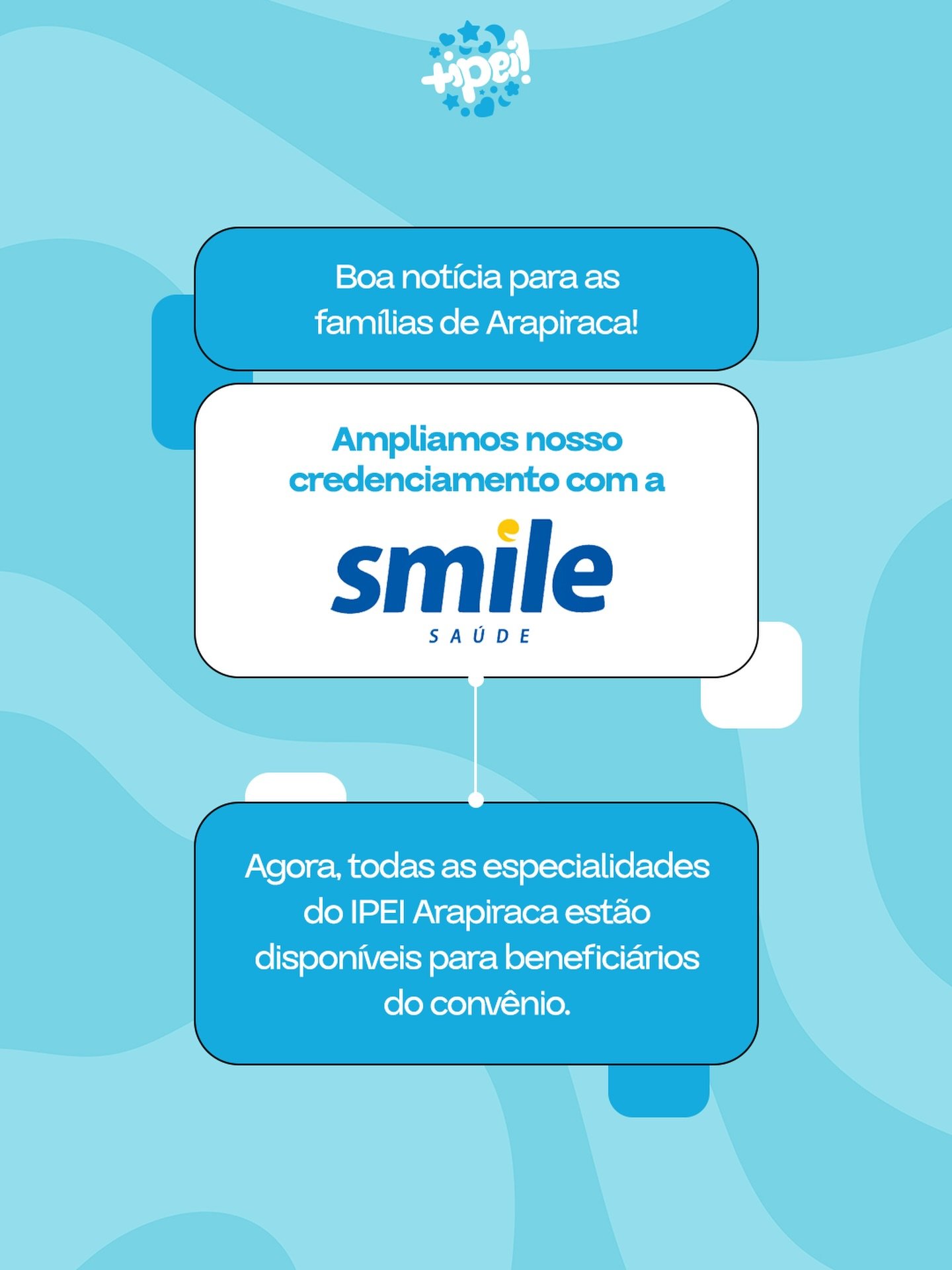 Tem novidade chegando para quem faz parte da Smile Saúde em Arapiraca!🤩
Expandimos nossa parceria para oferecer ainda mais acesso aos atendimentos do IPEI, facilitando o cuidado especializado que cada criança merece.
Entre em contato com nossa equipe para mais informações.